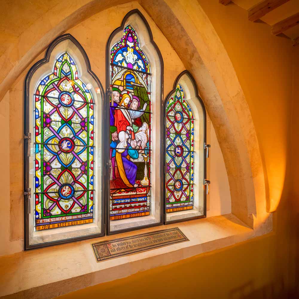 Stained Glass Window with Secondary Glazing and night catches